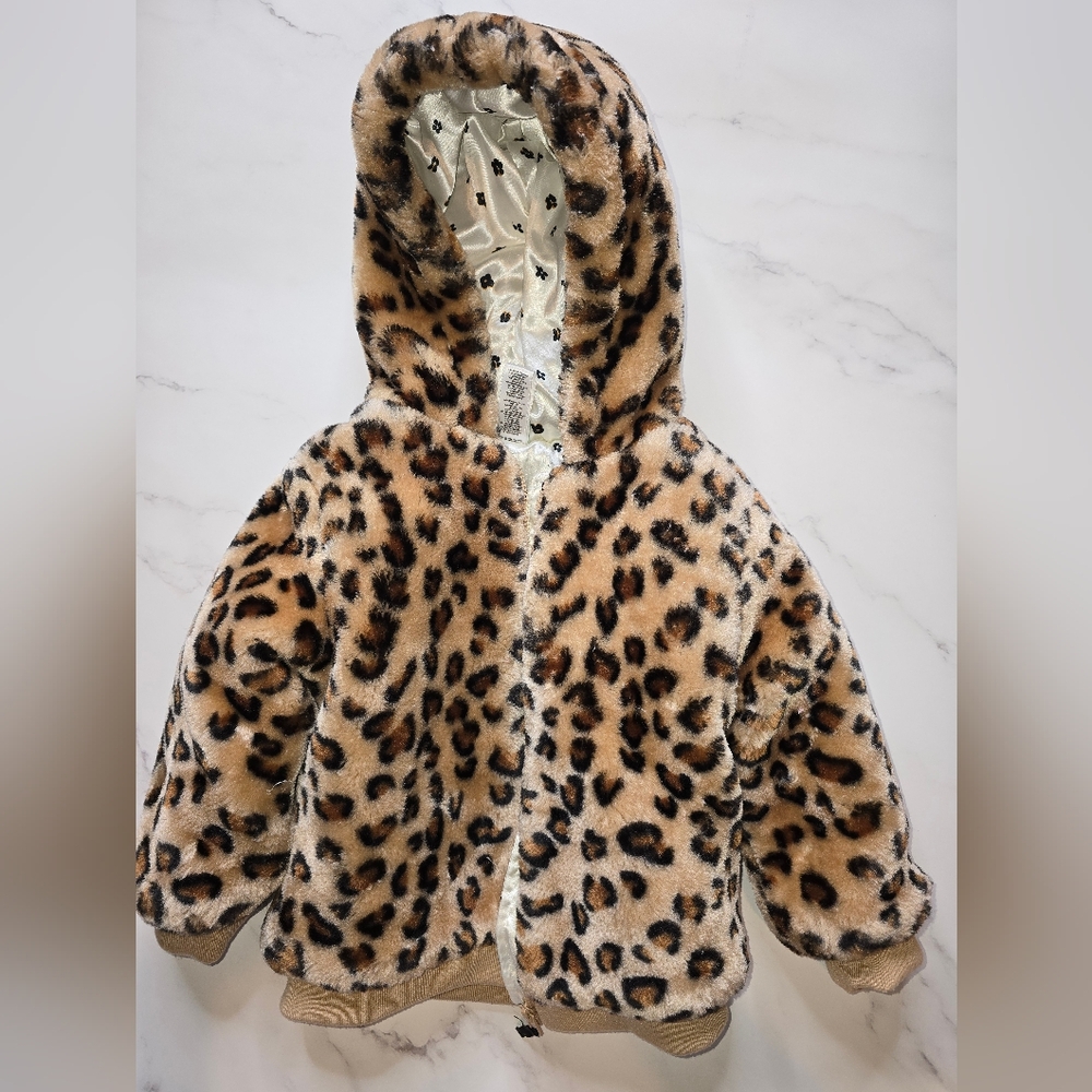 Leopard Print Faux Fur Hooded Jacket